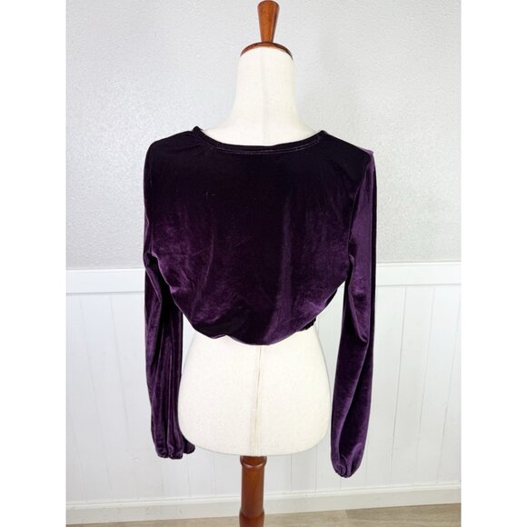 Fairy Goth Velvet Top Women Sz L Plum Crop Tie Front Renaissance Whimsigoth Y2K - Picture 7 of 12